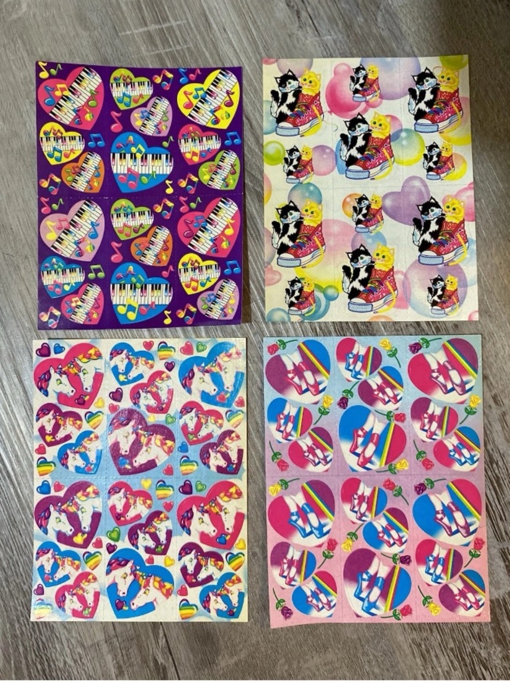 Vintage 90s Lisa Frank Sticker Sheets Set Of 4 Unicorn,music notes,ballet, cats